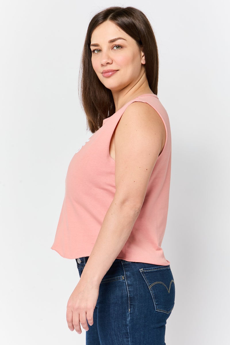 VANS Women Round Neck Sleeveless Brand Logo Tank Top, Rose Dawn - Image 3